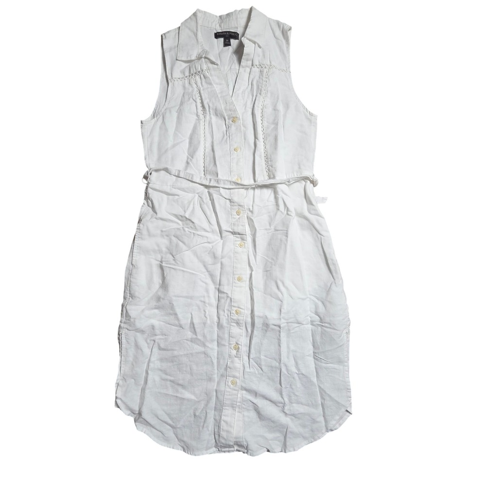 Banana Republic Linen Blend Sleeveless Tie Waist Shirt Dress 0P Chic Soft Girl